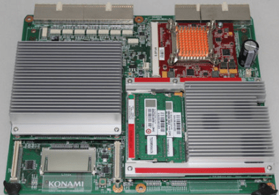 A close-up of the Konmai KP3 CPU w/ red video card PN# 310436 GETT Part CPU126.
