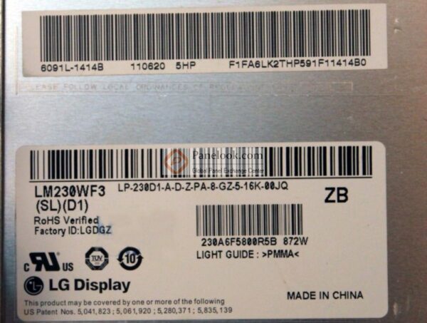 A close up of the back of a LM230WF3-SL D1 LCD panel. Fits Tatung. GETT Part LCD Panel-109 DVD drive.