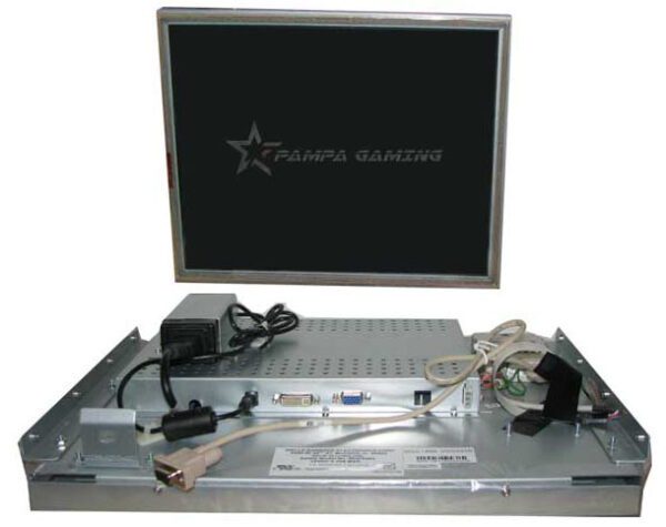 A metal box with a Wells Gardner 19" LCD Monitor Part WGC1999 and a power supply.