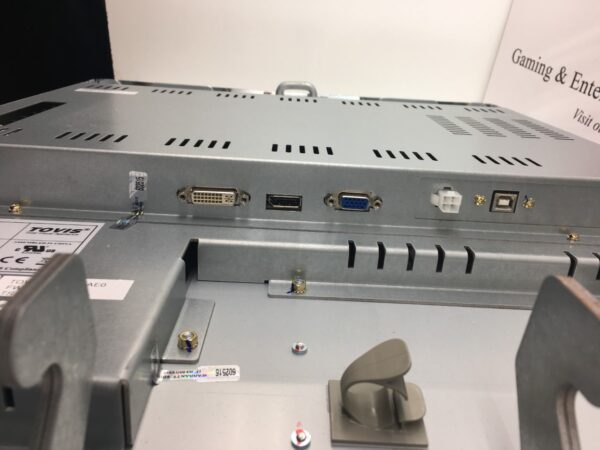 An image of a metal box with a computer inside, featuring the SCI-GAMES J43 Twinstar Main Monitor With Touch Sensor. GETT Part LCDM134.