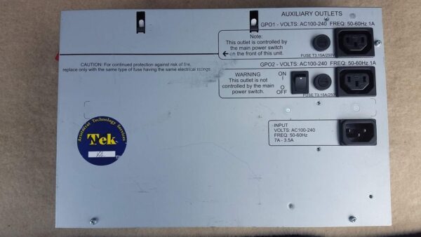 The back of an Aristocrat MK7 Power Supply with a sticker on it.