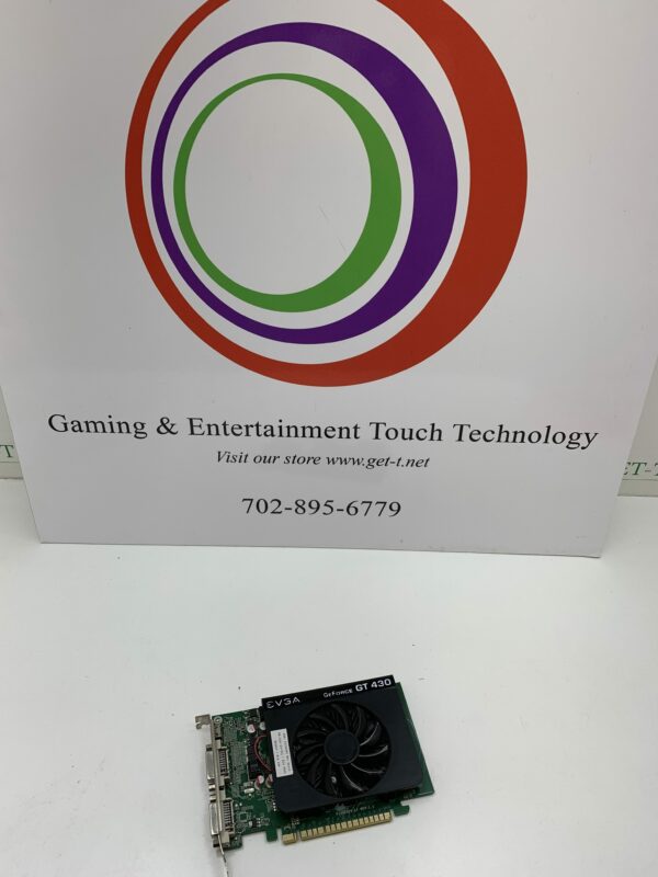 A Aristocrat GT430 Video Card New with Warranty. GETT Part VCARD112 in front of a sign.