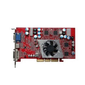 A red IGT 9800 Pro Video Card U/T New on a white background.