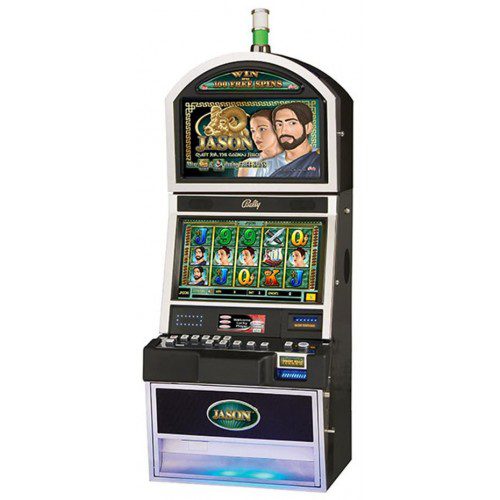 A slot machine with a man and a woman on it.