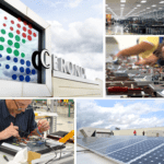 A collage of pictures of people working on solar panels using the 17" LCD Serial Touch-Monitor.CPA2217.