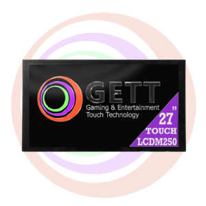 The logo for 27" LCD Touch Monitor for use with Everi. GETT Part LCDM250 gaming and entertainment.