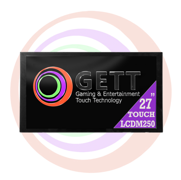 The logo for 27" LCD Touch Monitor for use with Everi. GETT Part LCDM250 gaming and entertainment.