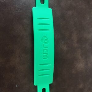 A green plastic clip with the word Handle for IVizion Cash Box. GETT Part BV145 on it.