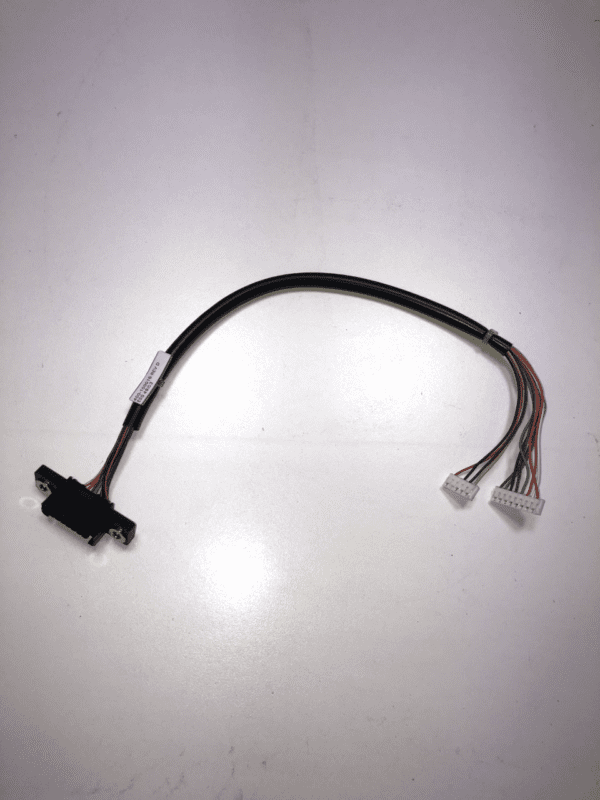 A black JCM Cable for WBA and UBA Bill acceptor with wires attached to it. Fits Aristocrat Games. GETT Part BV161.