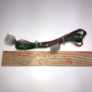 A JCM Cable for WBA and UBA Bill acceptor, fits Aristocrat Games, next to a ruler. GETT Part BV161.
