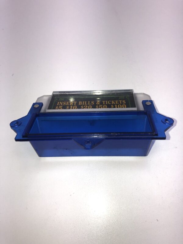A Refurbished Bally Alpha upright slot door bezel with a sign on it. GETT Part BV200.