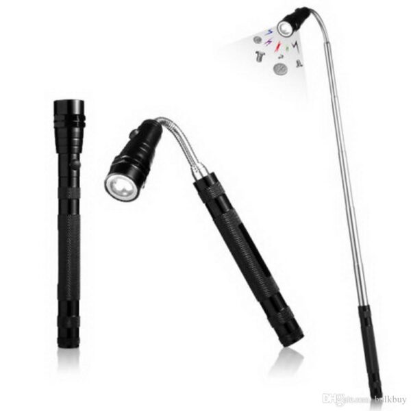 A 3in1 Telescoping, Magnetic, LED Flashlight with a 3in1 Telescoping, Magnetic, LED Flashlight attached to it.