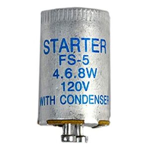 A Norman Lamps FS5 Starter - Fluorescent Starter for 4W, 6W, 8W Lamps Turn with a condenser on a white background. GETT Part Lamp140.