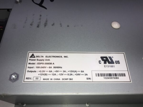 A label on the side of an Aruze GenX Power Supply Delta Model EDPS-350DB. GETT Part PSUP167 machine.