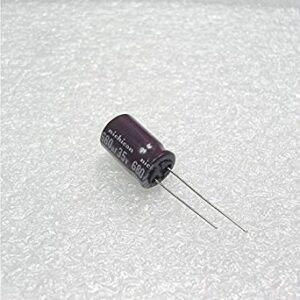 A 35v 680uf Nichicon Aluminum Electrolytic Capacitor - Leaded on a white surface.