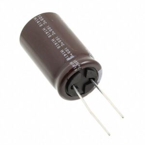 A 390uf 35v Nichicon Aluminum Electrolytic Capacitor - Leaded on a white background.