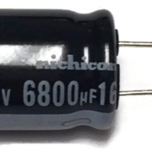 A 6800uf 16v Nichicon Aluminum Electrolytic Capacitor - Leaded on a white background.
