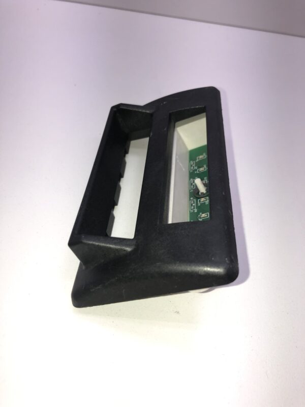 A black plastic holder for the Ticket Bezel Assembly, which includes front plate and connector/harness. GETT Part Ticket127.