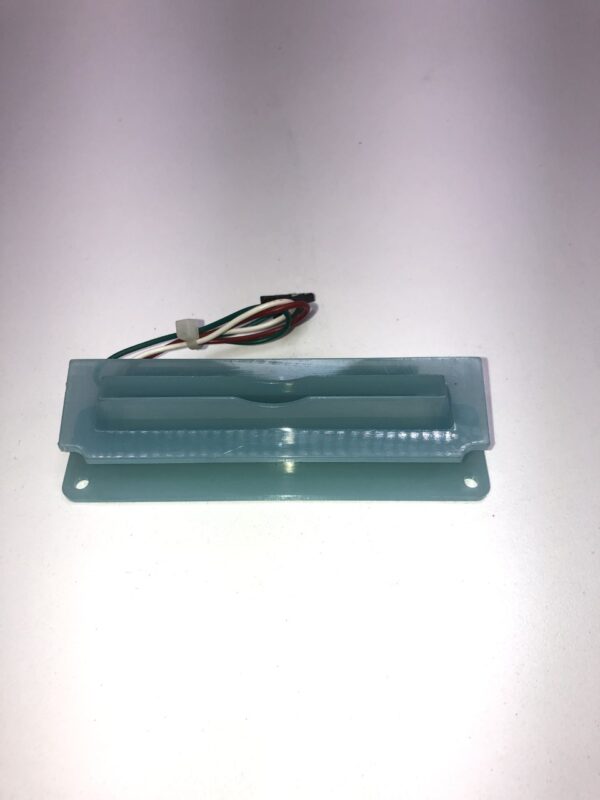 A Light Blue Plastic bezel with cable/ connector for Ticket Printer plate.
