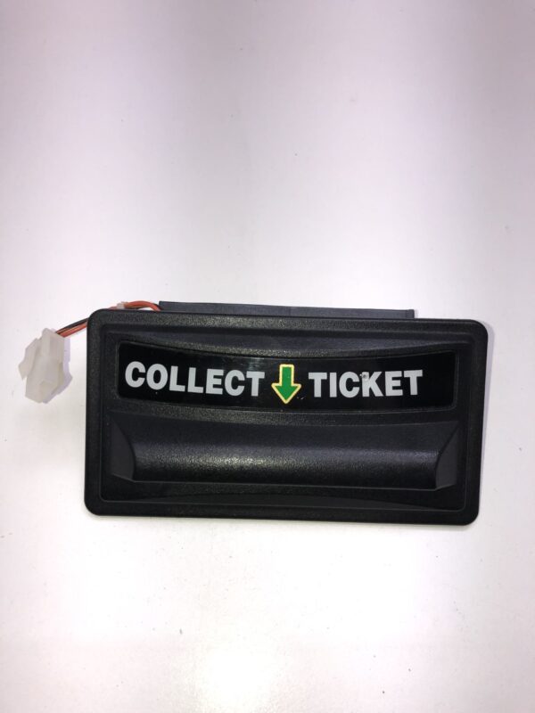 A black ticket holder with the words Collect Ticket Bezel for Ticket Printer on it.