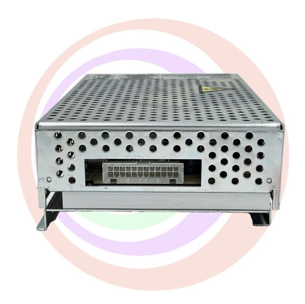 Rear view of a 300W Power Supply for IGT Games with multiple ports and ventilation holes, set against a white background with a multicolor ring. Part 40009001. GETT Part PSUP175
