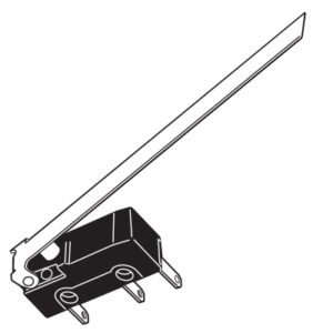 A black and white drawing of a Miniature Snap Switch, Part # 95-1808-00. GETT Part Switch102.