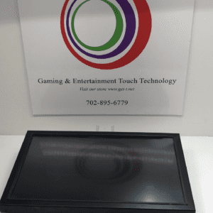 A black 23" LCD Touch Monitor for use with Everi Core HDX and Everi MPX with a sign on it.