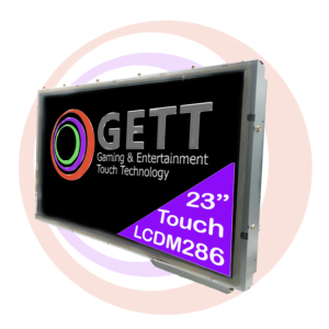 23" Kortek LCD Touch Monitor for IGT G23 Games with a black frame, displayed at an angle against a transparent background.