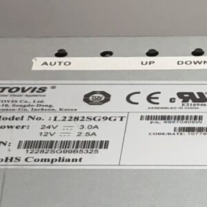 A label on the side of a 22" Tovis LCD monitor for use on IGT AVP Top Box with a label on it.