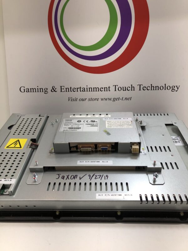 A gaming and entertainment technology computer with a 22" Tovis LCD monitor for use on IGT AVP Top Box, Tovis Part L2282SG9GT. Refurbished Part, cleaned, tested, ready. GETT Part LCDM290 on it.