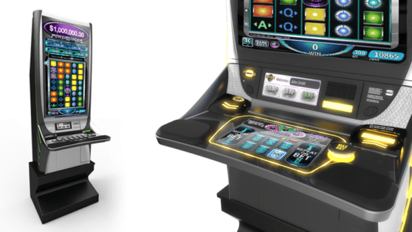 A slot machine with the IGT Crystal Core Touch Panel, 1 Button, Black, P/N: 81510804 Rev B. GETT PART 3280.