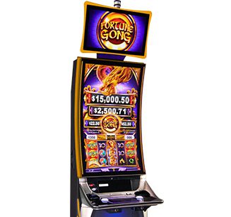 A slot machine with an IGT Crystal Core Touch Panel, Black, Dual Button, P/N: 9375-00704-106B. GETT Part 3281 on it.