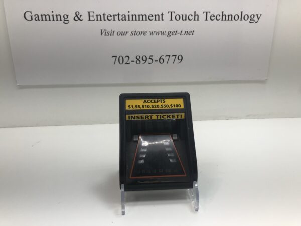 WMS BBII Bezel unit. Edgelit LED with Insert Ticket and Accepts $1,$5,$10,$20, $50, $100. WMS Part 300-100118R-A. GETT Part BV256 gaming & entertainment touch technology.