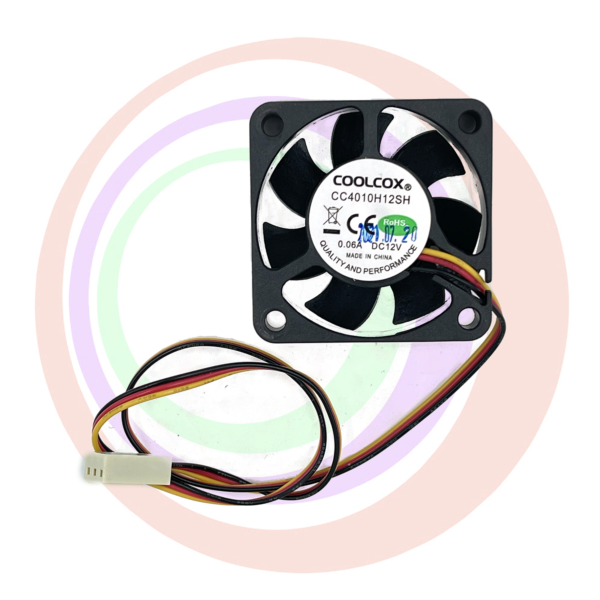 A small Konami KP3 Video card replacement fan 3wire 12v 0.11A, GETT Paet FAN202 on a white background.