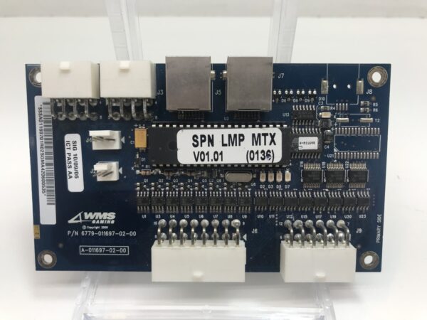 A WMS BB1 1-Lamp Matrix Controller with a number of components on it.