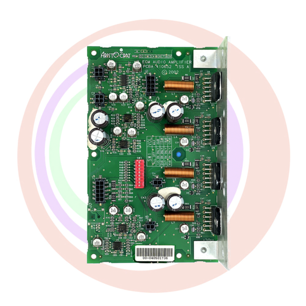 An Aristocrat MK6 Sound Amplifier pcb board with electronic components on it. Part aristocrat pcb410651. GETT Part SB102.