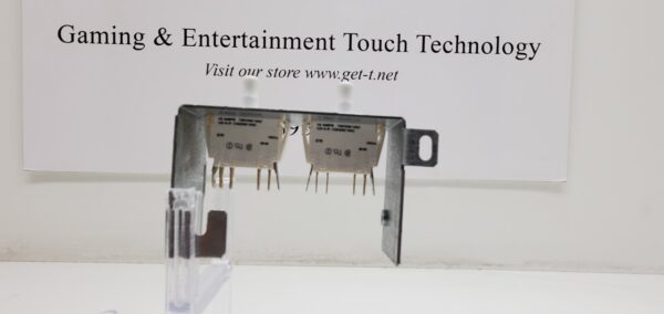 A sign that says IGT TrimLine Door Switch. Double 10A switch with Metal bracket housing. GETT Part Switch 115 touch technology.