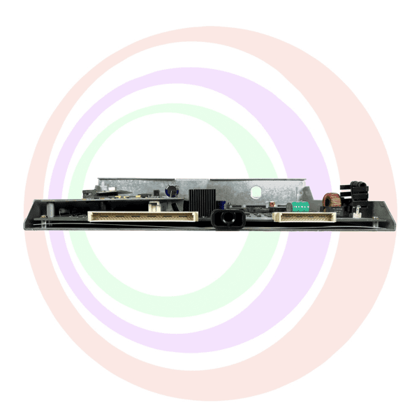 Circuit board with connectors and components.