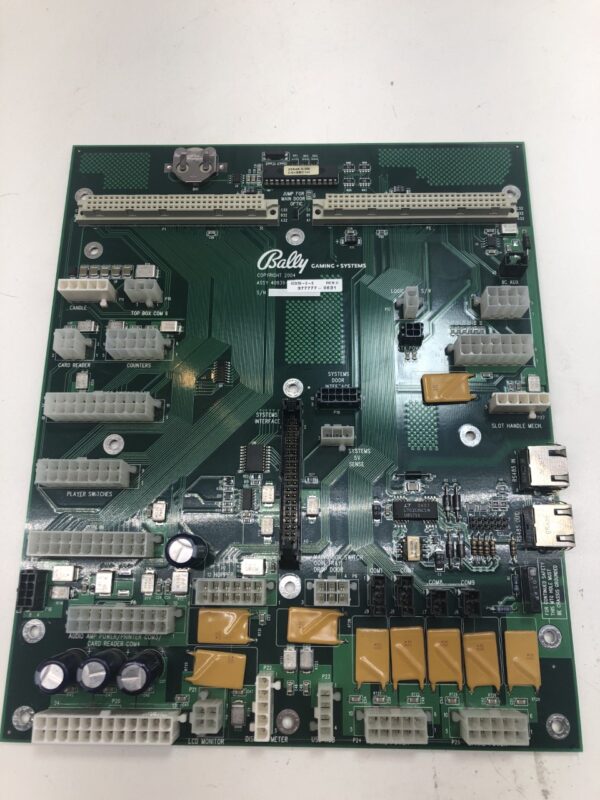A Bally Alpha PCB (Power Control Board) with a lot of electronics on it.