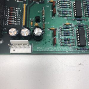 A close up of a Bally S6000 Sound Board with electronic components.