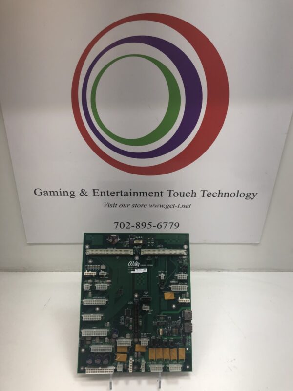 A Bally Alpha PCB (Power Control Board) in front of a sign.