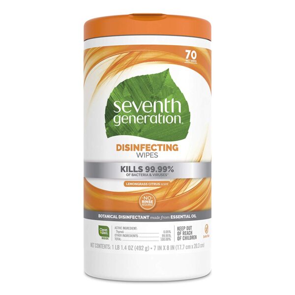 CURRENTLY OUT OF STOCK- CHECK BACK OR EMAIL TRENT@GET-T.NET to get on wait list. Seventh Generation Disinfecting Multi-Surface Wipes, Lemongrass Citrus, 70 Count.