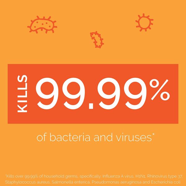 An orange background with the words Seventh Generation Disinfecting Multi-Surface Wipes, Lemongrass Citrus, 70 Count kills 99.99% of bacteria and viruses.