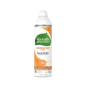 A spray bottle of Seventh Generation Disinfectant Spray, Fresh Citrus & Thyme, 13.9 Ounce on a white background. GETT Part Cleaner111.