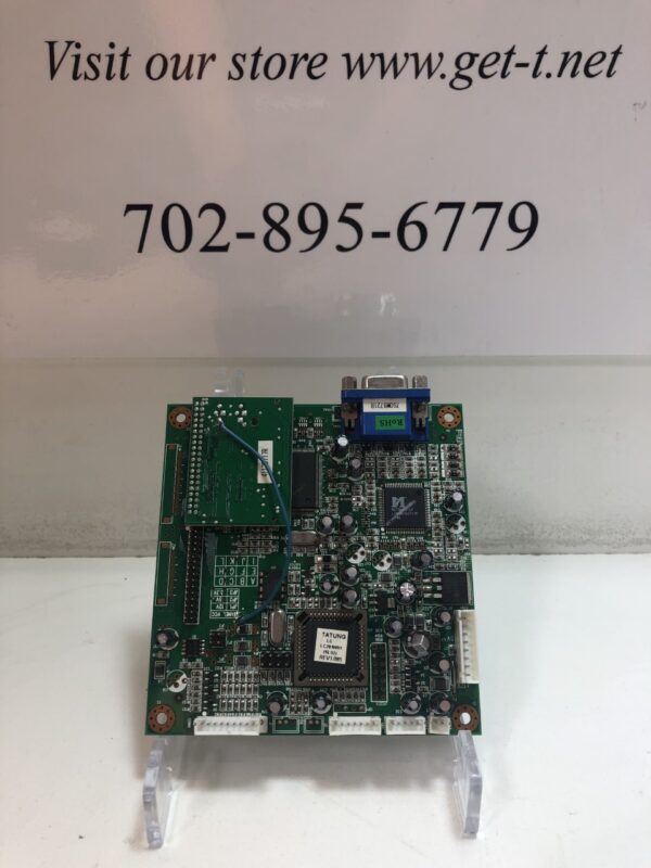 A A-D board for 32" LCD Touch Monitor. Tatung brand with a phone number on it.
