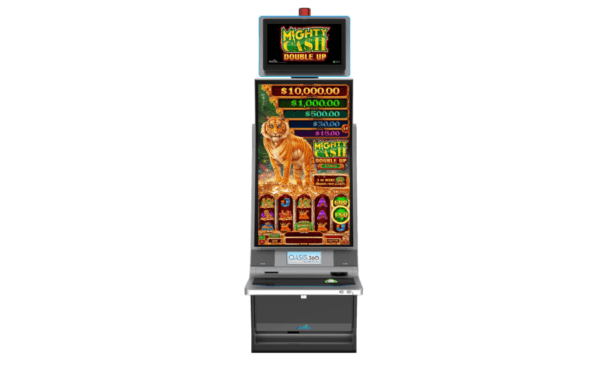 A slot machine with a LCD Touch Monitor, 55" Curved Monitor, Kortek Brand on it.
