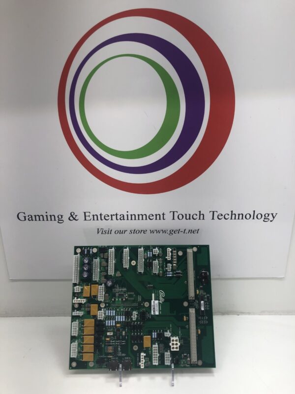 A Bally Backplane Board for S9000 and M9000 and Bally Alpha and GETT Part BPLN106 touch board in front of a sign.