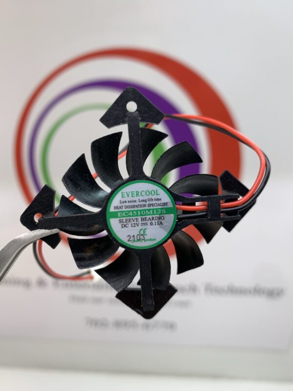A Cool Fan, EverCool brand- Part # EC4510M12S-X, works with certain Video Cards with wires attached to it.
