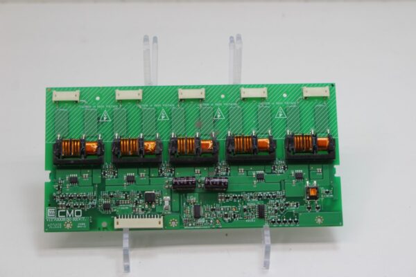 A green board with the Inverter for Chimei LCD Monitor, Chimei Part VIT7008.50. HR I10L20001 VIT70008.50/27-D000466/V201B1-L01 LCD INVERTER CHIMEI, GETT Part INVT250 and several electronic components on it.