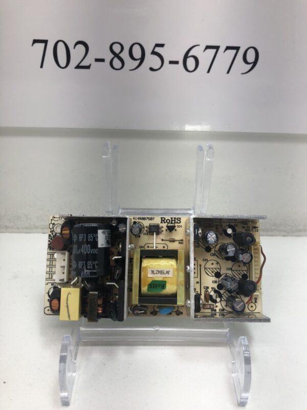 A circuit board with Power Supply for 17" LCD Monitor on it.